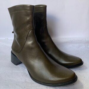 Gilda Italy Green Leather Pointed Toe Stacked Heel Ankle Boots Size 6.5 Vtg Y2K